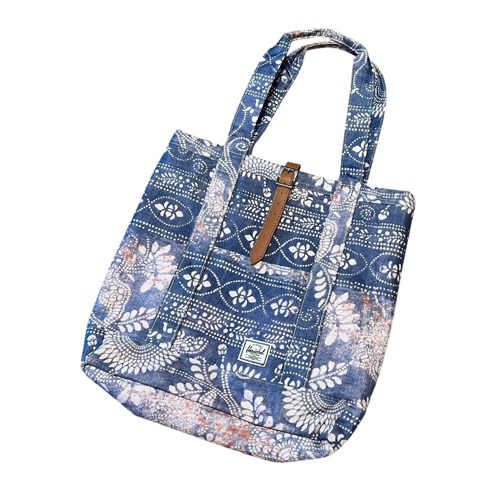 Herschel Supply‎ Co. Tote Bag Floral Print Travel Shopping Beach Blue